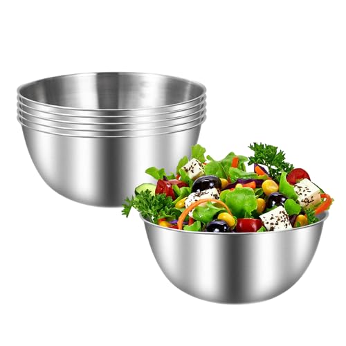 Rührschüssel 6er-Set Edelstahl Schüssel,Salatschüssel,Ø 17 cm Rührschüssel Set,mit Skala Stapelbar Spülmaschinenfest,Schüssel Set,Teigschüssel,Metallschüssel,Ideal zum Kochen/Backen/Aufbewahren von IVEOPPE