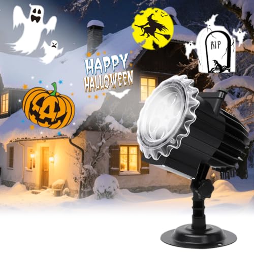 IVEOPPE Halloween Projector Aussen Deko - LED Projektionslampe mit 64 Cartoons und Fernbedienung, Schneeflocken Projektor, IP44 Wasserdicht, für Garten Fenster Party Weihnachten von IVEOPPE
