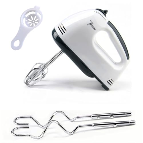 IVEOPPE Handmixer, Mixer Handrührer 7 Geschwindigkeiten, Handrührgerät, 260 W, Küchenmaschine, Schneebesen & Knethaken aus Edelstahl，Mixer mit 3 Funktionen,Weiß von IVEOPPE