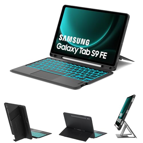 IVEOPPE Hülle mit Tastatur für Samsung Galaxy Tab S9FE/S10FE 10.9", QWERTZ Deutsch Bluetooth, Abnehmbares Magnetgehäuse mit Touchpad Tastatur für Galaxy Tab S9/S10FE 2025, Schwarz von IVEOPPE