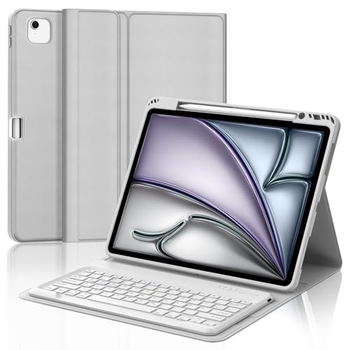 IVEOPPE Hülle mit Tastatur für iPad Air 13 Zoll 2025 M3/2024 M2, Deutsches QWERTZ Layout, Bluetooth Magnetisch Abnehmbare Keyboard für iPad Pro 12.9 (6./5./4./3. Gen) 2018-2022, Gray von IVEOPPE