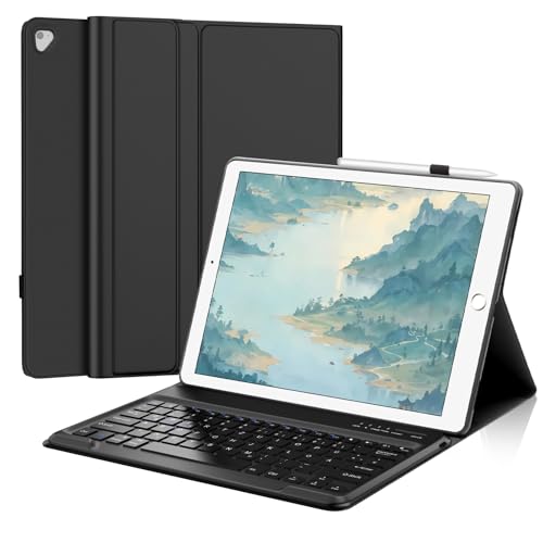 IVEOPPE Hülle mit Tastatur für iPad Pro 12.9 Zoll 2./1. Generation, Deutsche QWERTZ Layout Tastatur, Magnetisch Abnehmbar Keyboard for iPad Pro 12,9" 2017/2015, Schwarz von IVEOPPE