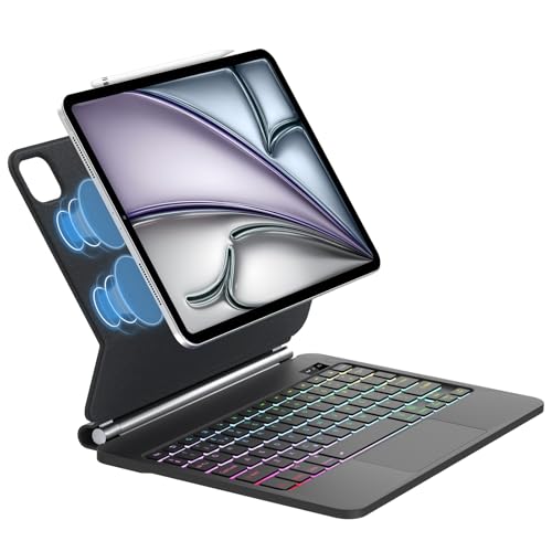 IVEOPPE Magic Keyboard iPad Air 13 M3 2025/ M2 2024, Freischwebendes Stand Design, Beleuchtete Multi-Touch Trackpad Hülle Tastatur für iPad Pro 12.9 (6./5./4./3. Gen)/ Air 13 Zoll, Schwarz von IVEOPPE