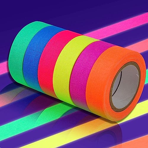 IVEOPPE Neon Klebeband 6 Stück - 6 Farben Fluorescent Tape UV, Fluoreszierendes Gaffer Tape Neon, für Partydeko Kunst Handwerk Dekorationen (6) von IVEOPPE