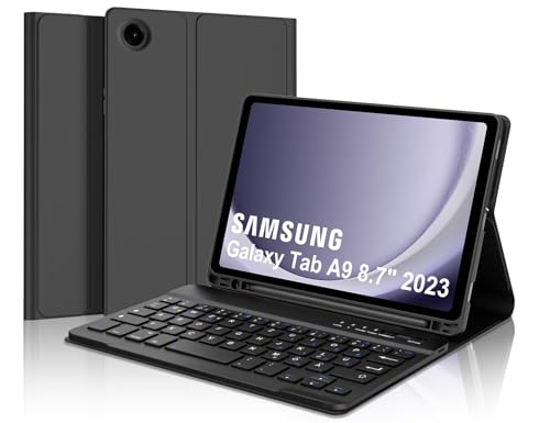 IVEOPPE Hülle mit Tastatur für Samsung Galaxy Tab A9 8.7", Tastatur für Samsung Tablet A9 2023, Magnetisch Abnehmbarer QWERTZ Keyboard Galaxy Tab A9 8.7 Zoll (SM-X110/X115/X117), Schwarz von IVEOPPE