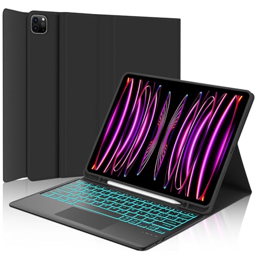 IVEOPPE Tastatur Hülle für iPad Pro 12,9 mit Trackpad - iPad Pro 12.9 Hülle mit Tastatur, QWERTZ-Wireless Bluetooth Beleuchtete iPad Pro 12.9 Tastatur für iPad Pro 12.9 6./5./4./3 Gen(2018-2022) von IVEOPPE