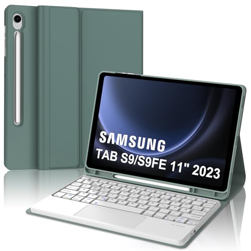 Tastatur für Samsung Galaxy Tab S9FE/S10FE 10.9", Hülle Tastatur Galaxy Tab S9/S10FE 2025 con Touchpad, Magnetisch Abnehmbarer mit QWERTZ Keyboard für Samsung S10FE/S9FE/S9 10.9 Zoll 2025, Dunkelgrün von IVEOPPE