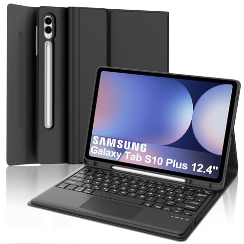 IVEOPPE Tastatur für Samsung Galaxy Tab S10+/S9FE+/S9+ Con Touchpad, Hülle Tastatur Kompatibel mit Samsung Tab S9/S9FE/S10 Plus 12.4 Zoll 2023/2024, Bluetooth Magnetisch mit QWERTZ Layout, Schwarz von IVEOPPE