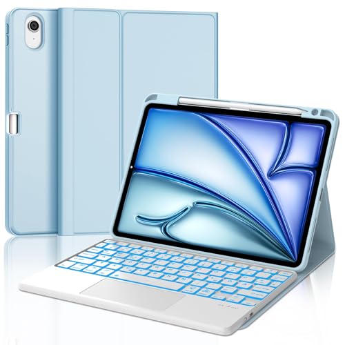 Tastatur für iPad Air 11 2025 M3/2024 M2 con Touchpad, Schutzhülle mit Stifthalter, Hülle mit Bluetooth Magnetisch QWERTZ Beleuchtung Tastatur für iPad Air 7./6. Generation 11 Zoll M3/M2, Blau von IVEOPPE
