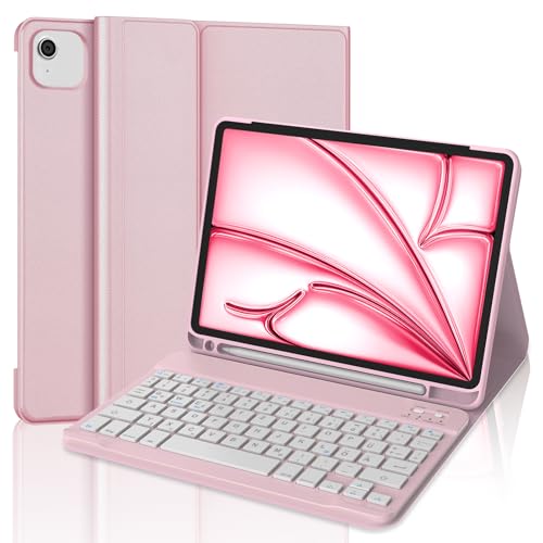 IVEOPPE Tastatur für iPad Air 11 2025 M3/2024 M2, Schutzhülle mit Stifthalter, Hülle mit Bluetooth Magnetisch QWERTZ Layout Tastatur für iPad Air 7./6. Generation 11 Zoll M3/M2, Rosa von IVEOPPE