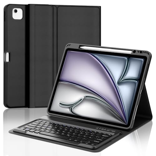 IVEOPPE Hülle mit Tastatur für iPad Air 13 Zoll 2025 M3/2024 M2, Deutsches QWERTZ Layout, Bluetooth Magnetisch Abnehmbare Keyboard für iPad Pro 12.9 (6./5./4./3. Gen) 2018-2022, Schwarz von IVEOPPE