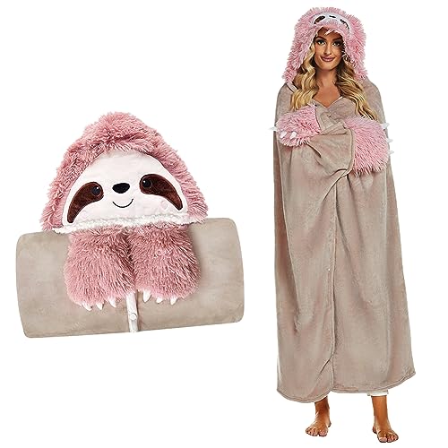 IVEOPPE Sloth Kuscheldecke-Home TV Decke-Cartoon Faultier Weiblich Kleines Geschenken-Tragbare Kaputzendecke-Lammfelldecke mit Ärmeln und Handschuhen-Sofadecke Decke Wohndecke152 * 125cm von IVEOPPE