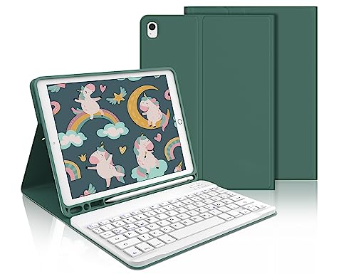IVEOPPE Tastatur für iPad 9. Generation 10.2 Zoll (9./8./7. Generation), Hülle mit Magnetisch Abnehmbarer QWERTZ Tastatur für iPad Air 3 und Pro 10.5 Zoll, Dunkelgrün von IVEOPPE