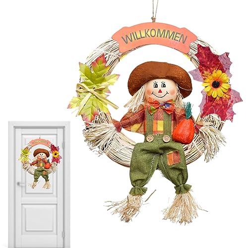 Türkranz Herbst Deko mit Vogelscheuche Herbstkranz - Türdeko Herbst, Fensterdeko Hängend, für Halloween Thanksgiving Herbst Party Fenster Home Deko von IVEOPPE