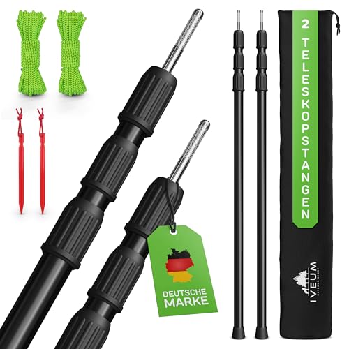 IVEUM Stabile Edelstahl Sonnensegel Stangen [2er Set] inkl. Schnüre und Heringe - Tarpstangen für Tarps und Sonnensegel - SCHWARZ… von IVEUM