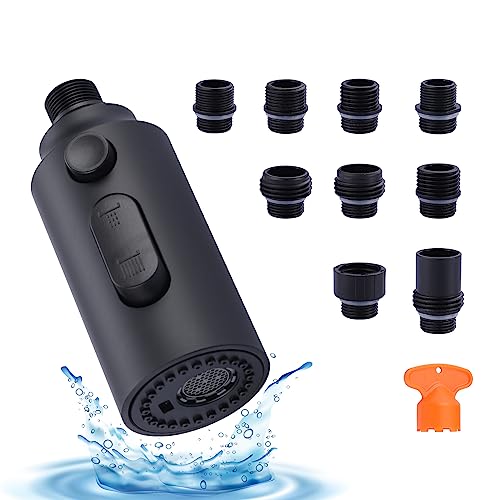 iVIGA Ausziehbarer Wasserhahn-Sprühkopf-Ersatz, schwarz, 3 Funktionen, ausziehbare Sprühkopfdüse mit 9 Adaptern für Küchenspüle, amerikanischer Standard für Moen Kohler Delta G1/2 Stecker von IVIGA