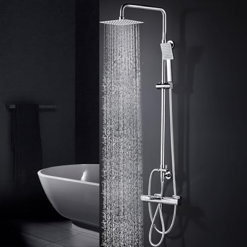 iVIGA Duschsystem mit thermostat, Edelstahl Duscharmatur Komplettset Regendusche Quadratisch-Overhead Duschset, 3 Strahlarten Duschkopf 90-121cm Höhenverstellbar, ABS Handbrause Chrom iVIGA Duschsystem mit thermostat, Edelstahl Duscharmatur Komplettset Regendusche Quadratisch-Overhead Duschset, 3 Strahlarten Duschkopf 90-121cm Höhenverstellbar, ABS Handbrause Chrom von IVIGA