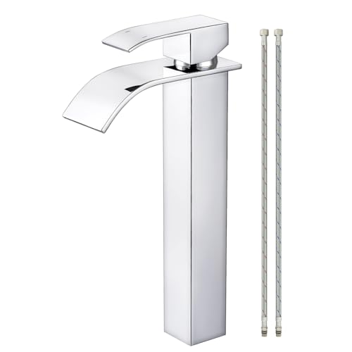 Wasserhahn Bad Wasserfall Chrom, Waschtischmischer mit Auslauf Höhe 224MM Einhebelmischer Edelstahl Armatur Waschbecken Wasserhahn Mit 60cm Anschlussschlauch Armatur von IVIGA