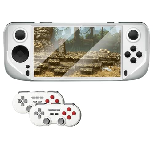 IVLAZLRG VILCORN 5-Zoll tragbarer Handheld-Spielekonsole 40000 Klassische Spiele kompatibel mit PSP PS1 N64 GBA SNES MD enthalten 2,4 g drahtloses Gamepad Kinder(E6-64G-white-2p) von IVLAZLRG