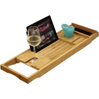 Vivol - Badewannenablage aus Bambus-Holz - Ausziehbar mit Glashalter, Tablet-Halter & Handyfach - Nature von VIVOL