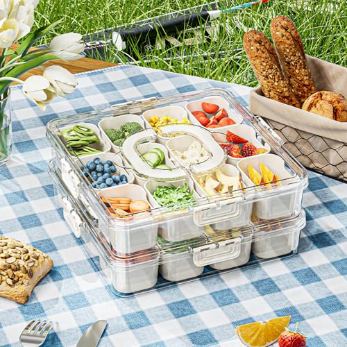 2 Stück Snackbox Mit Fächern, Snack Box Mit Deckel 12 Fächern, Snackschale Mit Deckel, Snackbox Süßigkeiten Serviertablett, Snackle-Box für Party, Reise, Picknick, Süßigkeiten, Gemüse (12 Quadrate) von IVTUVTI