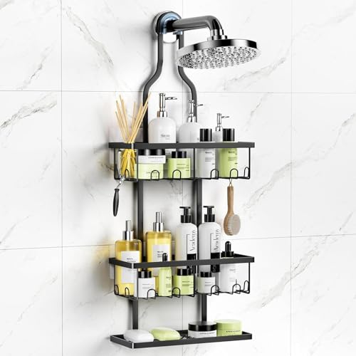 3-Stufig Duschablage Zum Hängen - Duschablage Hängend Für Dusche Glastür Duschkorb, Hängekorb Bad mit 2 Duschkörben and 1 Seifenablage, Shampoo Halterung Für Dusche mit 14 Haken von IVTUVTI