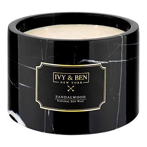 IVY & BEN NEW YORK - Premium Durftkerze in echtem Marmor - 100% Sojawachs (Sandalwood, Luxury) von IVY & BEN NEW YORK