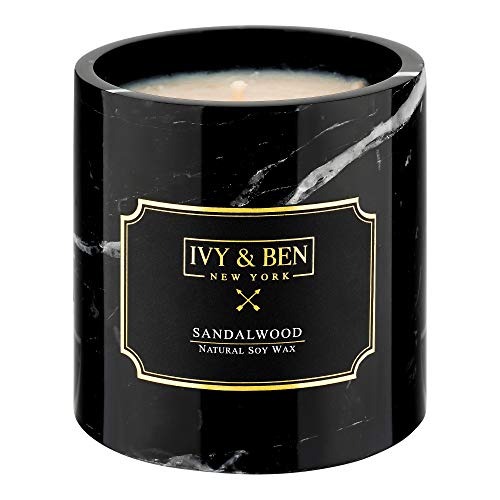 IVY & BEN NEW YORK - Premium Durftkerze in echtem Marmor - 100% Sojawachs (Sandalwood, Standard) von IVY & BEN NEW YORK