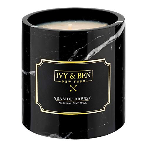 IVY & BEN NEW YORK Durftkerze in echtem Marmor - natürliches Sojawachs (Seaside Breeze, Standard) Geschenk für Frauen, Männer, Geburtstag von IVY & BEN NEW YORK