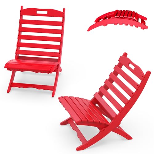IVY&LANE Tragbare Xavier-Stühle 2er Set | Faltbarer Adirondack-Stuhl | Wave | HDPE-Kunststoff | Limitierte Auflage | Rot | Allwetterbeständig | für Feuerstelle im Freien, Terrasse, Rasen, Strand, Pool von IVY&LANE