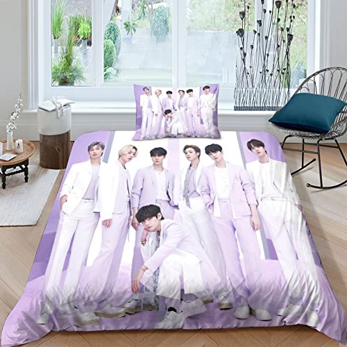 3D Bedruckte BTS Bangtan Boys Bettbezug Bettwäsche Tröster Set,Microfaser Bettwäschegarnitur Mit Reissverschluss, BTS Bangtan Boys Steppdeckenbezug Mit Kissenbezug Geeignet Für Kinder Und Erwachsene von IVYARD