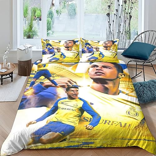 Cristiano Ronaldo Bettbezug Set 3D Gedruckt Bettwäsche Set,3 Stücke Ultra Weiche Mikrofaser Polyester Tröster Abdeckung,Football Player Duvet Cover Mit Reißverschluss,für Erwachsene Und Jugendliche Do von IVYARD