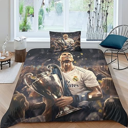 IVYARD 3 Teilig Cristiano Ronaldo Bettbezug Und Kissenbezug Bettwäsche Set,Microfaser 3D Digitaldruck,Football Player Bettbezüge Mit Reißverschluss Für Kinder Jugendliche Erwachsene Single（135x200cm） von IVYARD