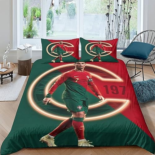 IVYARD 3D Cristiano Ronaldo Bettbezug Bettwäsche Set 3pcs,Mikrofaser,Sehr Weich,Football Player Bettbezüge Mit Reißverschluss Und Kissenbezug Für Jungen Mädchen King（220x240cm） von IVYARD