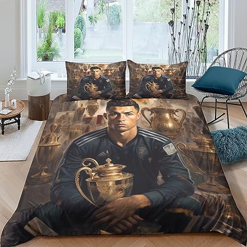 IVYARD 3D Cristiano Ronaldo Bettbezug Bettwäsche Set Einfach Sanft Atmungsaktiv Mikrofaser 3Stücke, Football Player Bettbezüge Mit Reißverschluss Und Kissenbezug,Schlafzimmer Dekor Double（200x200cm） von IVYARD