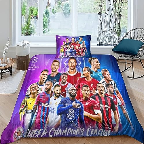 IVYARD Bedding 3D Cristiano Ronaldo Bettbezug Mit Kissenbezug,Football Player Steppdeckenbezug Mikrofaser Mit Reißverschluss Für Kinder Und Erwachsene Single（135x200cm） von IVYARD