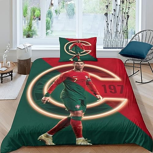 IVYARD Cristiano Ronaldo Bettbezug 3D Gedruckte Bettwäsche Mikrofaser Football Player Steppbezug Mit Reißverschluss Krawatten Kissen Scham Für Erwachsene Und Jugendliche Single（135x200cm） von YOODITA