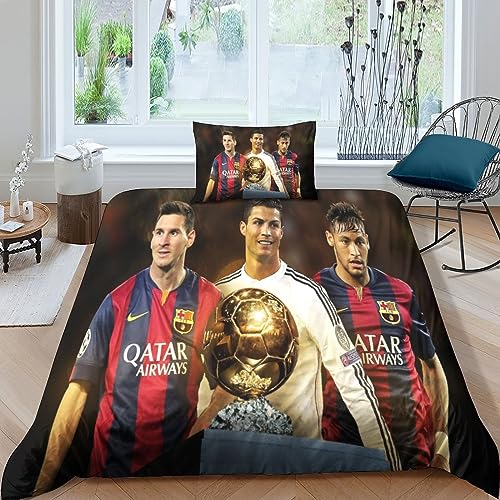 IVYARD Cristiano Ronaldo Bettbezug Bettwäsche Set 3D Druck,Microfaser Football Star Bettbezüge Mit Reißverschluss Und Kissenbezug,für Erwachsene Und Jugendliche Single（135x200cm） von IVYARD