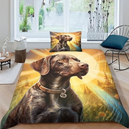 IVYARD Deutscher Kurzhaar-Zeiger 3D Gedruckt Bettwäsche-Set 3 Teilig Ettbezüge Mit Kissenbezügen Soft Microfaser Luxus Modern Mit Reißverschluss Für Erwachsene Und Kinder Single（135x200cm） von IVYARD