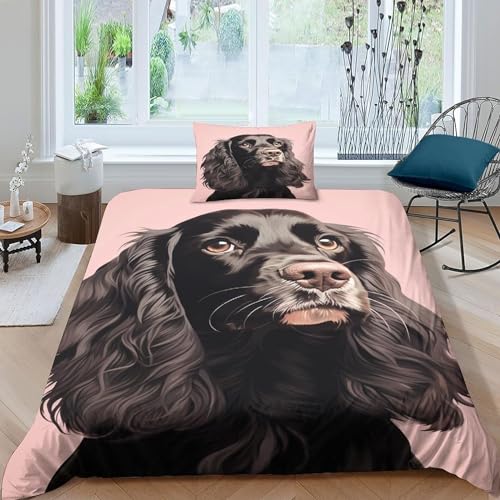 IVYARD Englischer Cocker Spaniel 3D Gedruckt Blätter Aesthetic 3 Teilig Bettbezug Set Mit Kissenbezügen Soft Microfaser Luxus Modern Mit Reißverschluss Für Erwachsene Und Kinder Single（135x200cm） von IVYARD