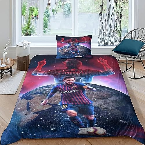 IVYARD Lionel Messi Bettbezug Bettwäsche Set 3D Druck,Microfaser Football Star Bettbezüge Mit Reißverschluss Und Kissenbezug,für Erwachsene Und Jugendliche Single（135x200cm） von IVYARD