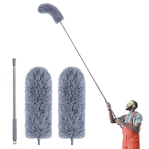 IVYROLL Staubwedel mit Verlängerungsstange zum Reinigen (2 Mikrofaserköpfe-Set), 254 cm langer Staubwedel für hohe Decken mit waschbarem Kopf, Reinigungsmittel für Haushalt, Deckenventilator, Möbel von IVYROLL