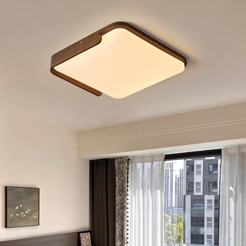 50cm LED Deckenleuchte Holz Schlafzimmer Lampe Wohnzimmer Leuchte Dimmbar mit Fernbedienung 3000-6000K Modern Minimalistisch Eckig Deckenlampe für Esszimmer Wohnung Lobby Weiß Schirm (Walnussfarbe) von IWANTDO
