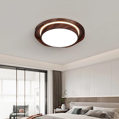Deckenleuchte LED 50cm Schlafzimmer Lampe Wohnzimmer Leuchte Dimmbar mit Fernbedienung 3000-6000K Modern Minimalistisch Rund Deckenlampe für Esszimmer Wohnung Lobby mit Weiß Schirm (Walnussfarbe) von IWANTDO