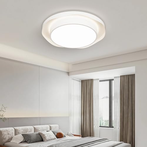 IWANTDO Deckenleuchte LED 50cm Schlafzimmer Lampe Wohnzimmer Leuchte Dimmbar mit Fernbedienung 3000-6000K Modern Minimalistisch Rund Deckenlampe für Esszimmer Wohnung Lobby mit Weiß Schirm (Weiß) von IWANTDO
