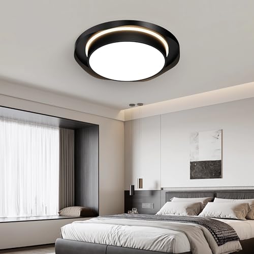 IWANTDO Deckenleuchte LED 50cm Schlafzimmer Lampe Wohnzimmer Leuchte Dimmbar mit Fernbedienung 3000-6000K Modern Minimalistisch Rund Deckenlampe für Esszimmer Wohnung Lobby mit Weiß Schirm (Schwarz) von IWANTDO