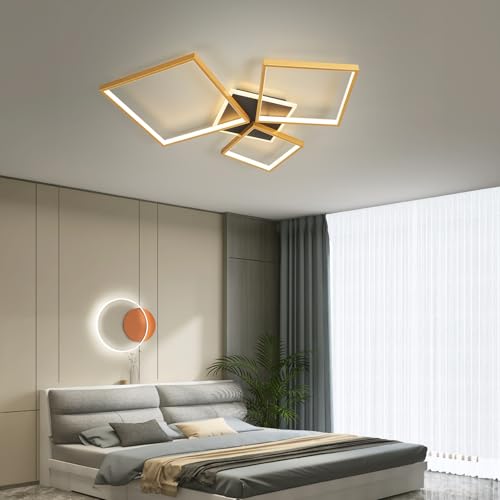 LED Deckenlampe Dimmbar Schlafzimmerleuchte mit Fernbedienung für Wohnzimmer Schlafzimmer Esszimmer Modern Quadratisch Ring Design BD391 Beleuchtung (Gold, L69*W61*H6cm-76W) von IWANTDO