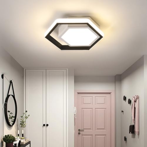 IWANTDO LED Deckenleuchte Schwarz Modern Minimalistisch Deckenlampe Sechseck Design Leuchte für Flur Korridor Foyer Diele Balkon Vorraum Wohnzimmer Lampe Decke Beleuchtung BD460 (3-Farben Dimmbar) von IWANTDO