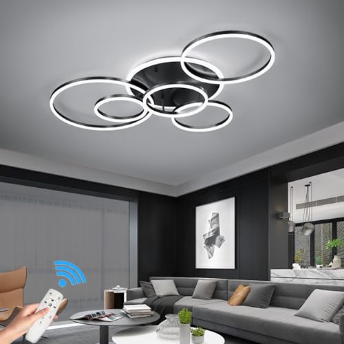 IWANTDO LED Dimmbar Deckenleuchte Modern Rund Ring Design mit Fernbedienung Deckenlampe für Wohnzimmer Esszimmer Schlafzimmer Küche Beleuchtung BD381 (Schwarz) von IWANTDO