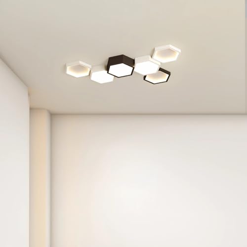 IWANTDO Modern LED Deckenleuchte 58W L78xB43xH7cm Hexagon Design Dimmbar 3000K-6000K Fernbedienung Deckenlampe Wohnzimmer Schlafzimmer Lampe Wohnzimmerleuchte Schlafzimmerleuchte Schwarz Weiß Leuchte von IWANTDO